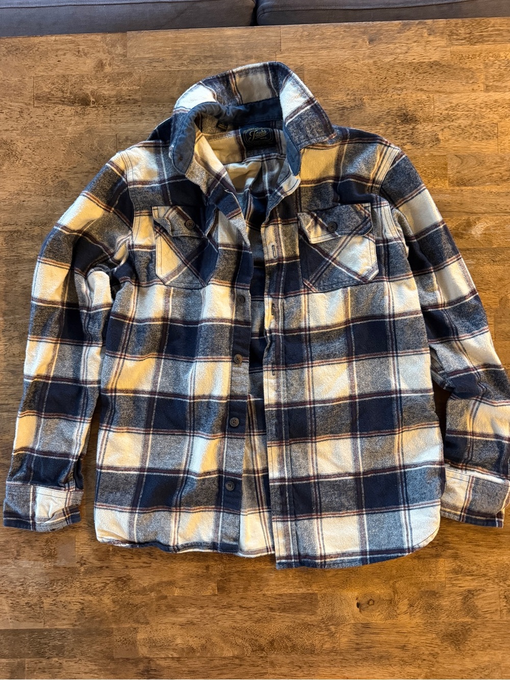 Navy and Cream Plaid Flannel Shirt Jacket